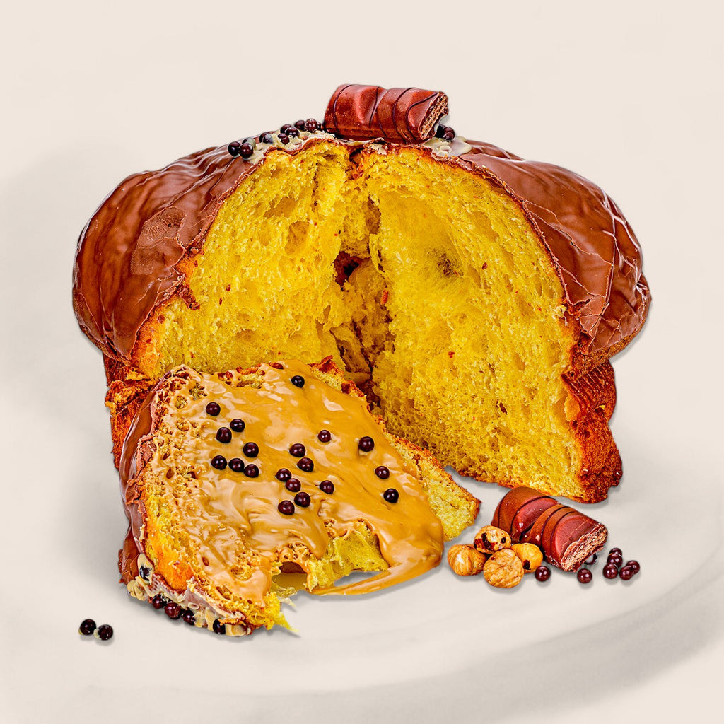 Panettone artigianale Goloso Nocciolatte, con vasetto di crema spalmabile Gran Nocciola IGP