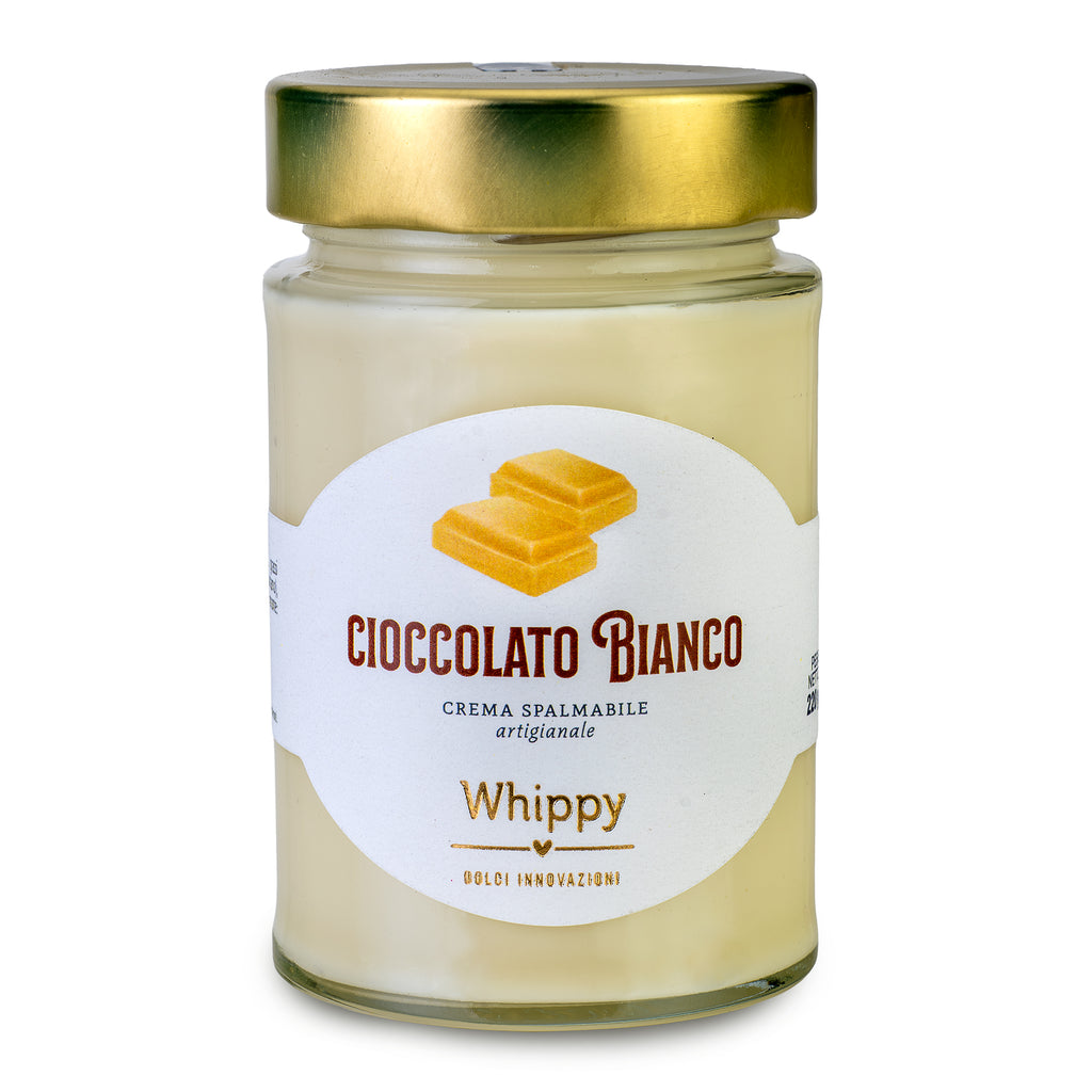 Spreadable white chocolate, tasty spreadable cream with white chocolate flavor in a 220g jar.