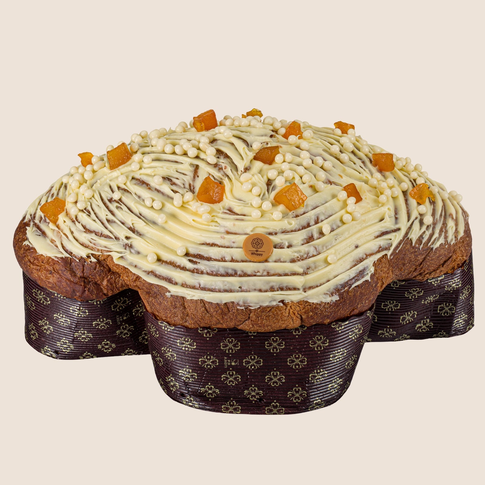 Colomba artigianale Sinfonia, farcita con cubetti di pesca gialla e cioccolato bianco